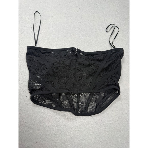 ZARA Black‎ Lace Corset Crop Top Bustier Zipper Straps Size S - Picture 2 of 9